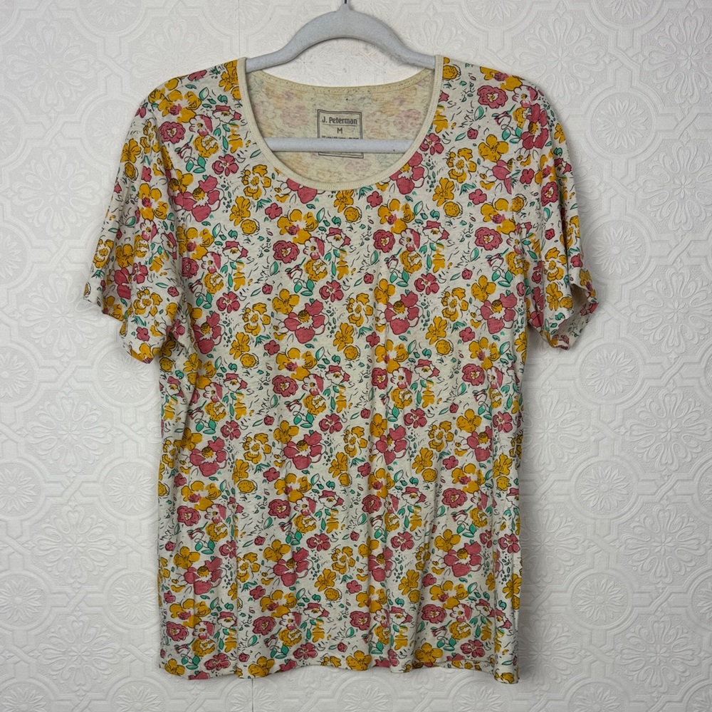 J. Peterman Floral Linen Cotton Short Sleeve‎ Tee Women’s Medium Cottagecore